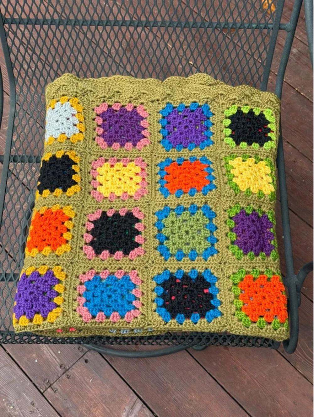 Vintage Handmade Granny Square Lap Blanket